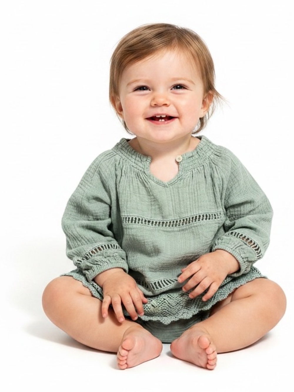 Rylee + Cru Olive Sage Cotton Top & Bloomer Shorts 6-12  Months